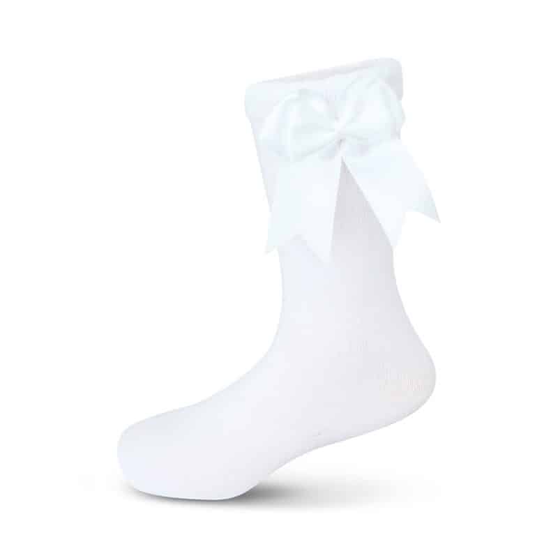 222-Knee-High-Sock-with-Satin-Bow-Baby-White