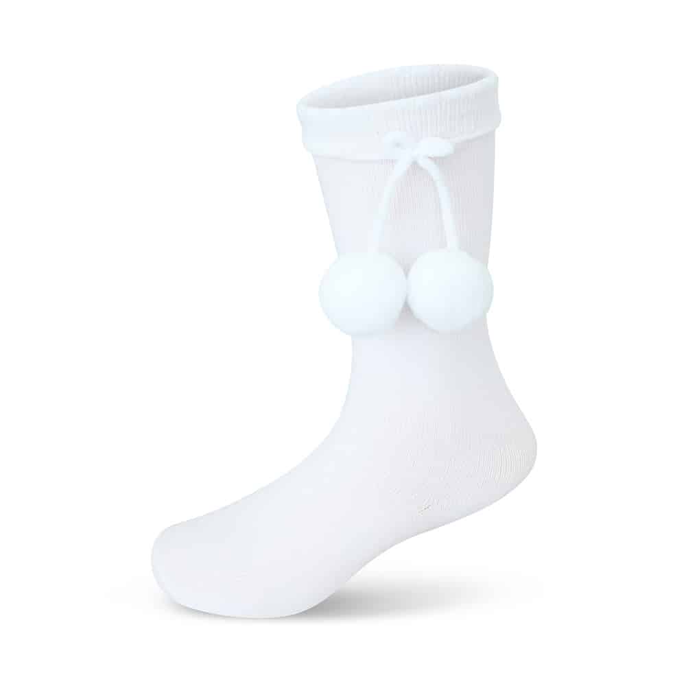 223-Knee-High-Sock-with-Pom-Poms-White